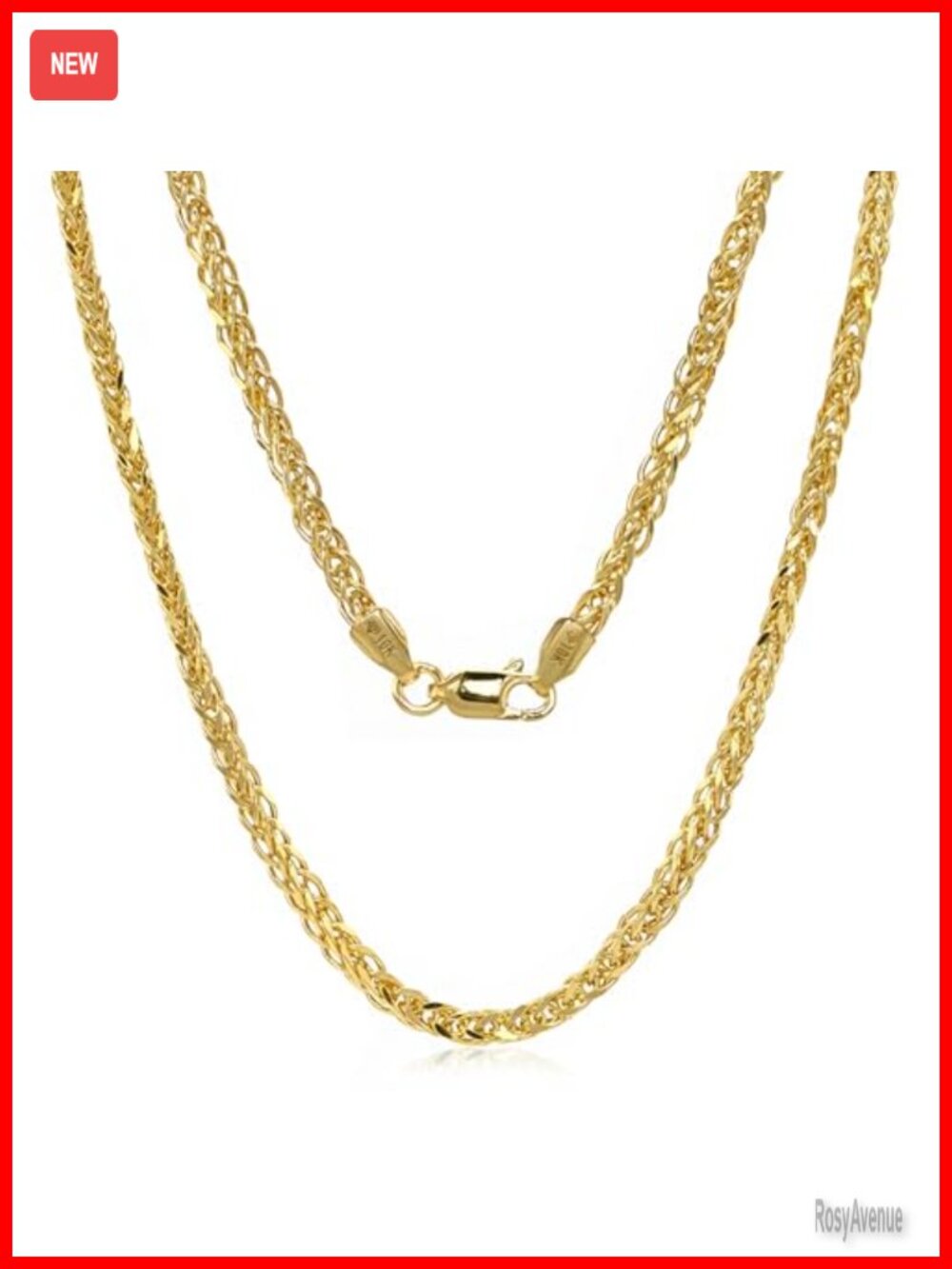 10K Real Gold Wheat Chain Necklace 1.7mm Lobster Clasp Layering